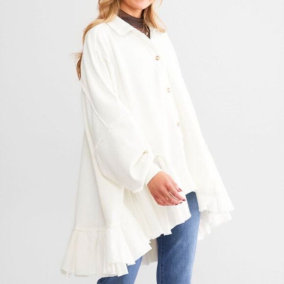 FREE PEOPLE Oversized Tunic Optic White Sweatshirt Shirt‎ Size L NEW WITH TAG - Picture 2 of 13